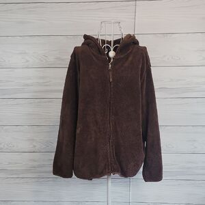 Basic Editions Brown Fleece Zip-Up Hoodie Womens Size L